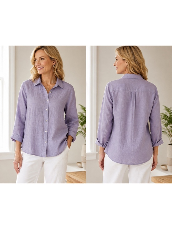 Tops - J.Jill $110 Woman’s L 60% Silk 40% Linen Blend Lavender Button-Up Shirt
